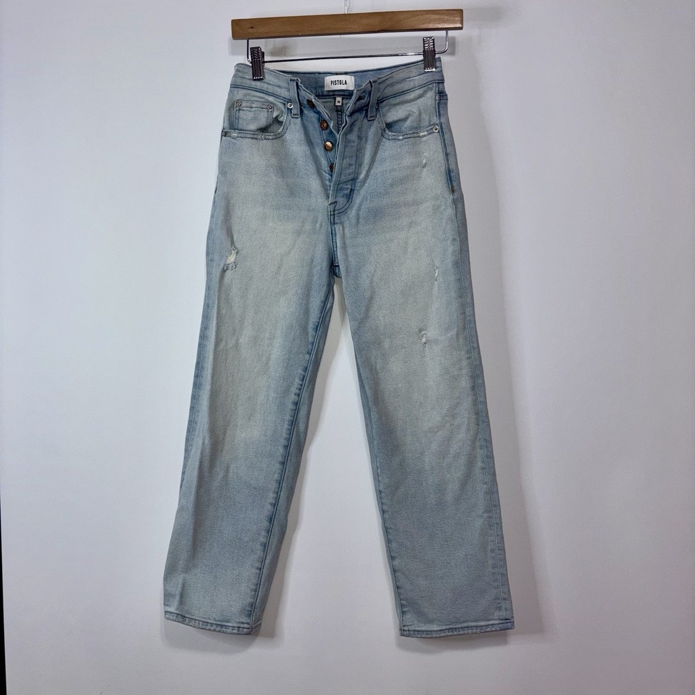 Pistola Womens High Rise Straight Leg Light Wash Button Fly Jeans Size 25